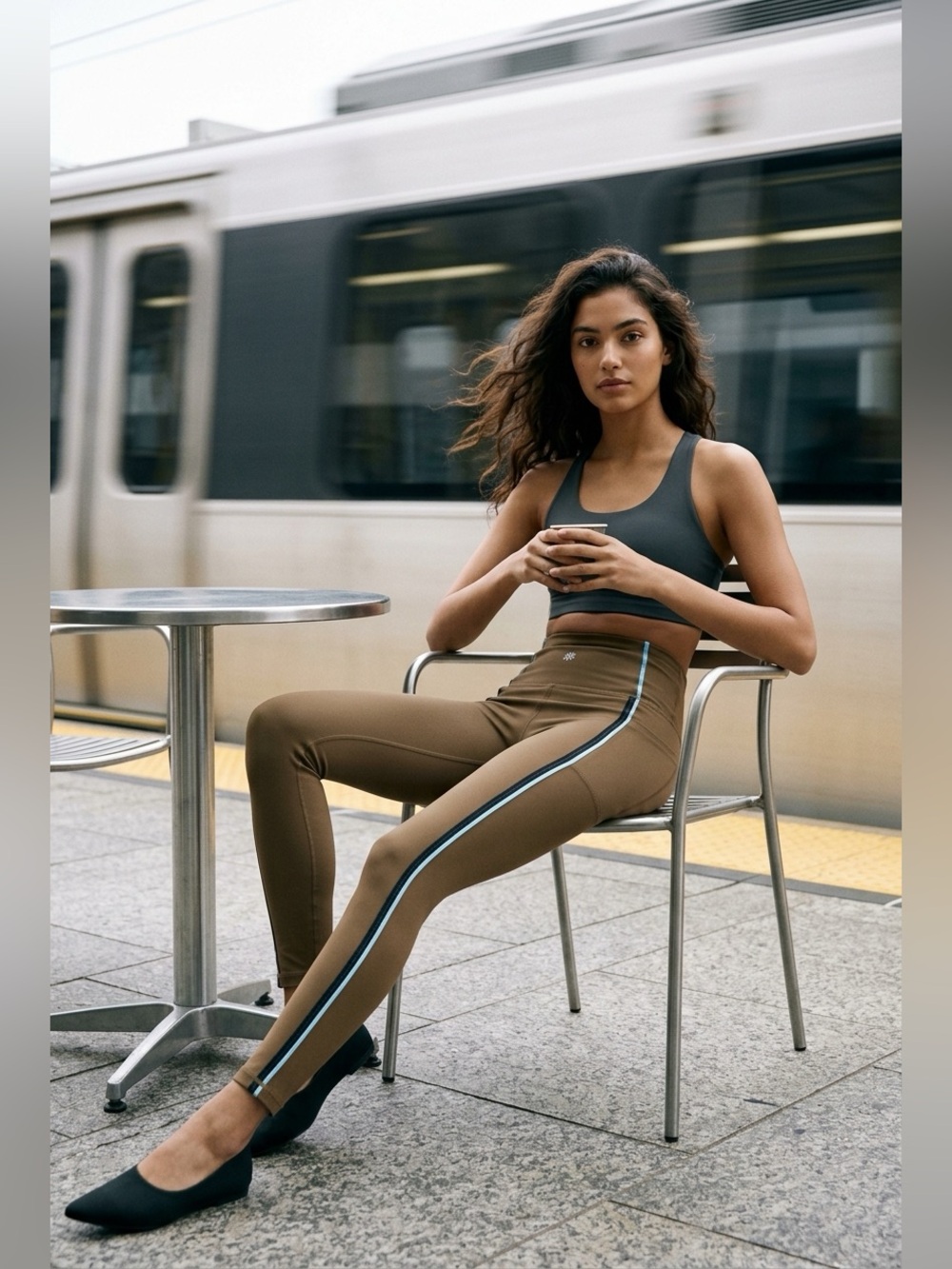 Set of 2 Colorblock Zip-Front Sports Bra and Athleta Leggings - Tan/White/Black - Picture 16 of 16